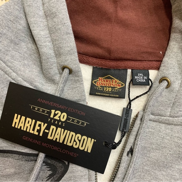 Harley-Davidson Men's 120th Anniversary Zip-Up Hoodie - Heather Gray 96521-23VM - Picture 6 of 11